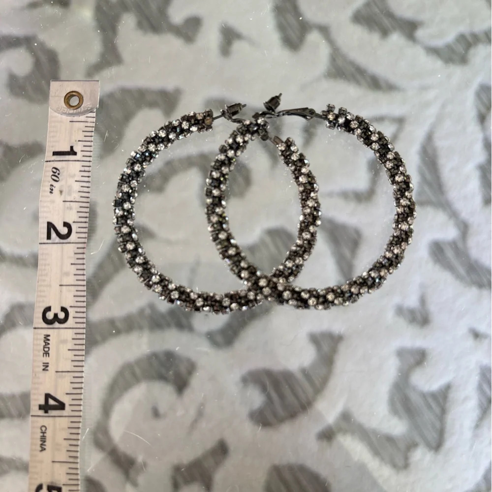 Express black and silver sparkle hoop earrings